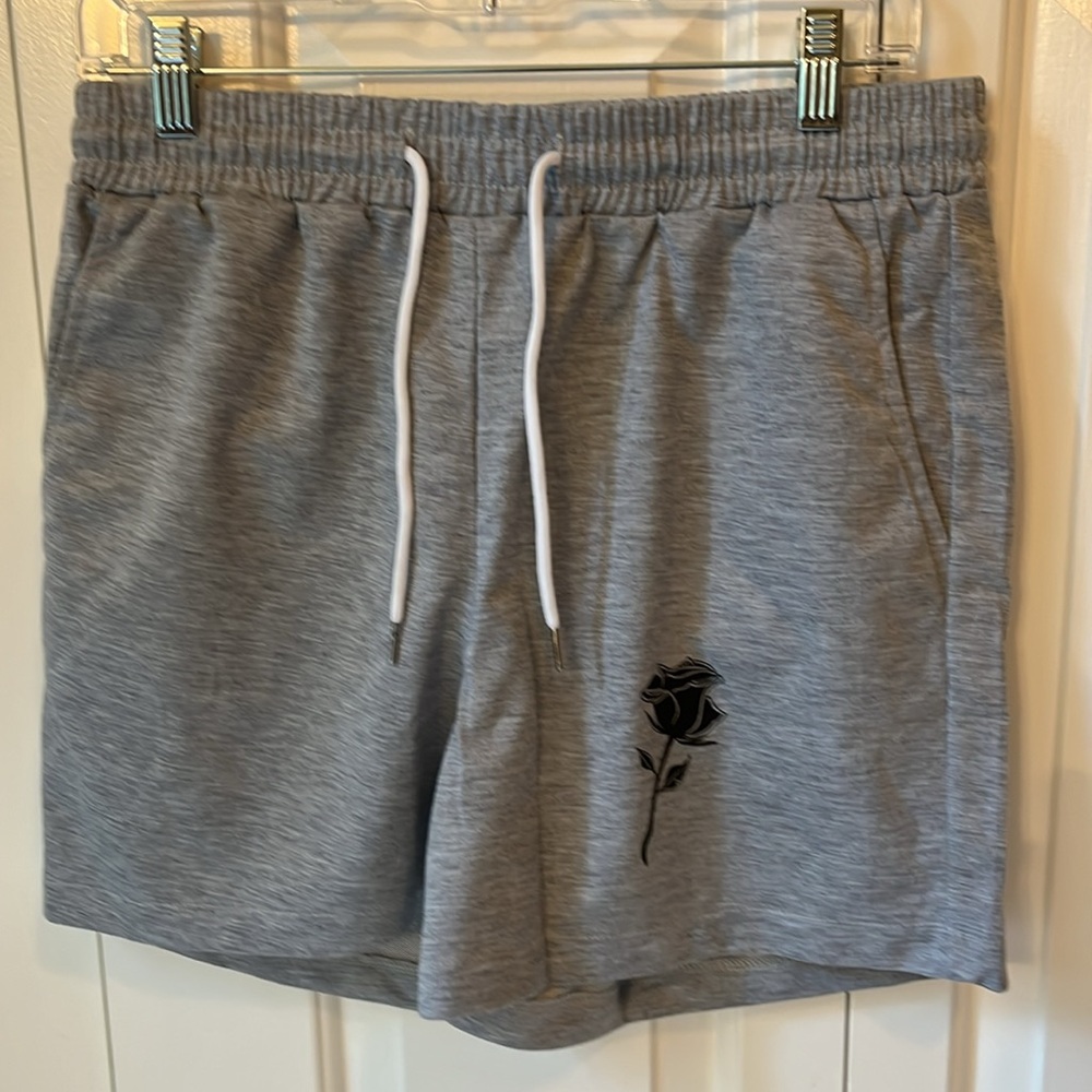NWT SHEIN Manfinity gray shorts with rose print in original packaging